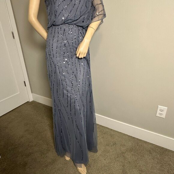 Adrianna Papell Sequined One-Shoulder Gown - Picture 10 of 14